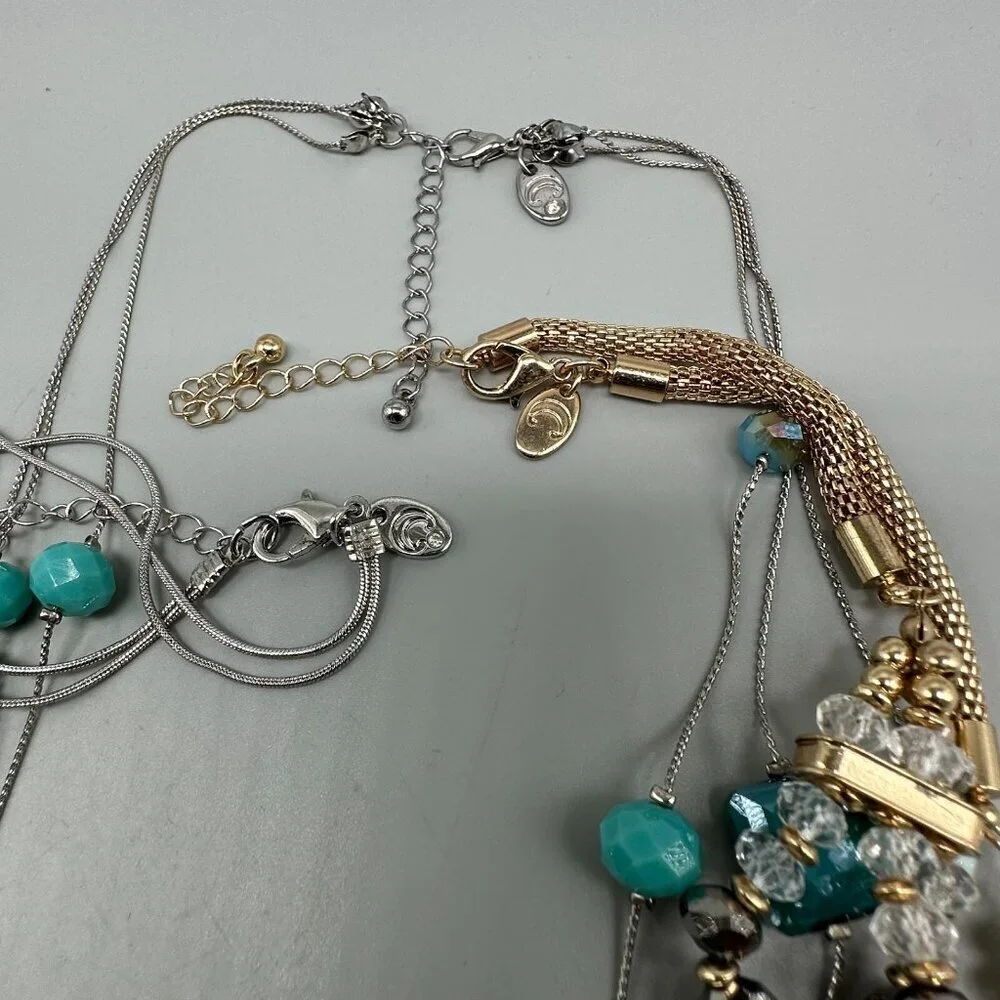 Charming Charlie Necklace Lot Multi Strand Silver Gold Tone Beaded Statement